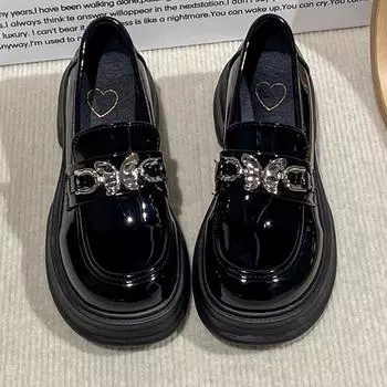 Маленькие кожаные туфли в британском стиле, женские туфли-лоферы на платформе, черные универсальные туфли Мэри Джейн 35 белый