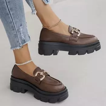 Маленькие кожаные туфли в британском стиле, женские, весна-осень, универсальные, кексы и новинка 2024 года, однотонные женские туфли 36 темно-коричневого
