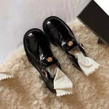 Маленькие кожаные туфли в британском стиле, женские, весенние, новые, камелия, на платформе, на толстом каблуке, маленькие, ароматные, Мэри Джейн Лоферы 35 чёрный