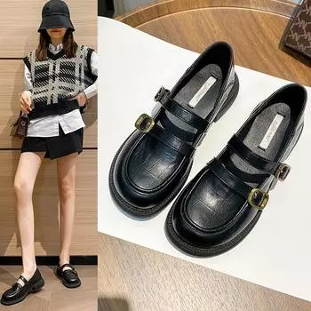 Маленькие кожаные туфли в британском стиле, женские мягкие кожаные туфли Jk с одной педалью, туфли Мэри Джейн на платформе, одинарные туфли в студенческом стиле 34