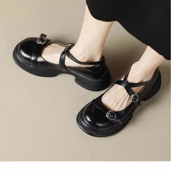 Маленькие кожаные туфли в британском стиле, женские туфли из натуральной кожи, туфли на платформе и толстом каблуке, французские туфли Мэри Джейн с большой головой 35
