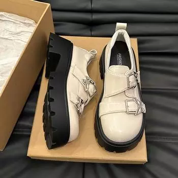 Маленькие кожаные туфли в британском стиле, женские модные универсальные туфли на платформе с юбкой, туфли с круглым носком 35