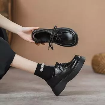 Маленькие кожаные туфли в британском стиле, женские однобортные туфли, кожаные мокасины на платформе в студенческом стиле, весенняя женская обувь 35