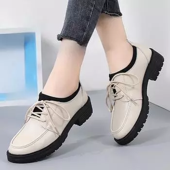 Маленькие кожаные туфли в британском стиле, женские туфли в студенческом стиле на шнуровке, универсальные туфли на платформе, толстые каблуки, мокасины со шнуровкой 33