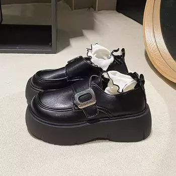 Маленькие кожаные туфли в британском стиле, женские, новинка 2024 года, на платформе, универсальные, черные, туфли Мэри Джейн 35 чёрный