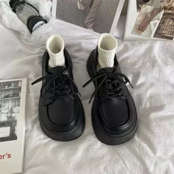 Маленькие кожаные туфли в стиле ретро, одинарные туфли на толстой подошве, увеличивающие рост женские туфли 35