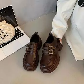 Маленькие кожаные туфли во французском стиле, женские туфли Marilyn в английском стиле с одной полоской, весенние мокасины с мягкой подошвой 35 чёрный