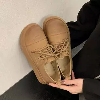 Маленькие кожаные туфли женские 2024 новые модели с лоферами универсальные ретро неглубокие горлышки маленькие ароматные стильные туфли на плоской подошве одинарные туфли прилив 35 бежевый