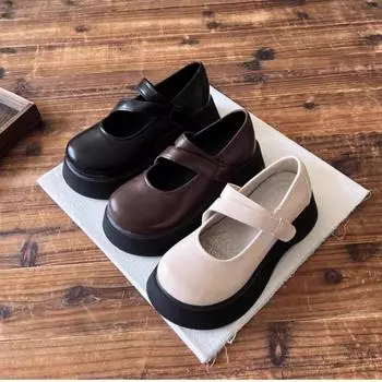 Маленькие кожаные туфли женские 2025 новые пряжки плоское дно неглубокий носок большой носок JK униформа одиночные туфли Мэри Джейн 35
