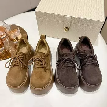 Маленькие кожаные туфли женские британские французские универсальные японские туфли на толстой подошве с увеличенной высотой из мягкой кожи одинарные туфли 35 коричневый