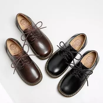 Маленькие кожаные туфли женские британские ретро подошвы из говяжьих сухожилий Маленькие кожаные туфли Большие кожаные туфли 35 чёрный