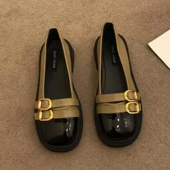 Маленькие кожаные туфли женские французские ретро матовые туфли на плоской подошве 2024 новые весенние и осенние туфли Мэри Джейн на высоком каблуке 35 чёрный