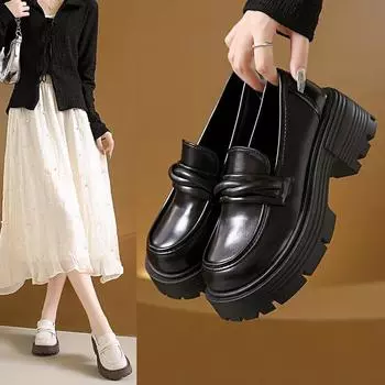 Маленькие кожаные туфли женские летние толстые высокие туфли для маленьких людей на толстом каблуке туфли Le Fu 35 бежевый