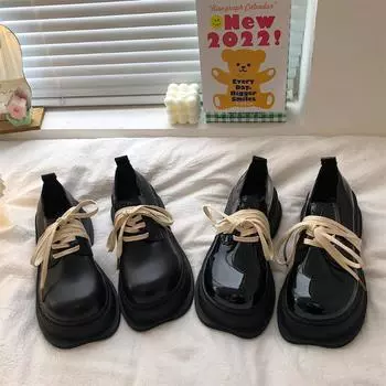 Маленькие кожаные туфли женские, новые 2024 года, милые туфли на платформе в британском стиле с круглым носком, повседневные туфли Мэри Джейн на шнуровке, Chaussure Femme 35