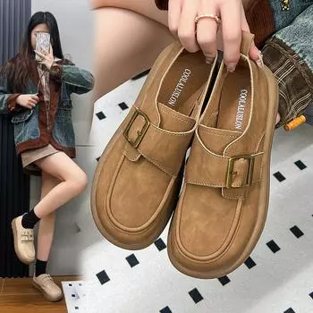 Маленькие кожаные туфли женские повседневные туфли на плоской подошве весна и осень A Footstroke ленивые ретро-туфли Bean Single модные женские летние дышащие туфли 35