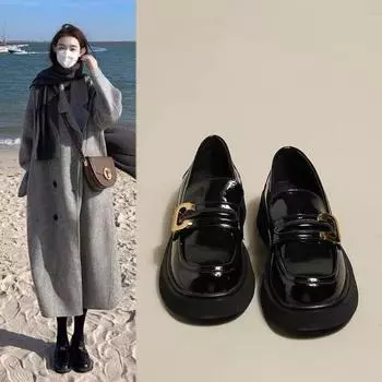 Маленькие кожаные туфли женские в британском стиле, одинарные туфли 2025 года, новые весенне-осенние популярные ретро-туфли на толстой подошве черного цвета для женщин 35
