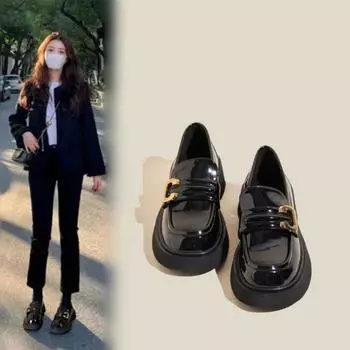 Маленькие кожаные туфли женские в британском стиле на толстом каблуке, женские туфли на платформе, корейская версия студенческой женской обуви, универсальные 40