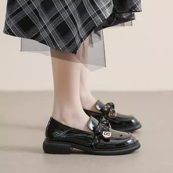 Маленькие кожаные туфли женские весенние и осенние туфли на толстой подошве лоферы в британском стиле плоские черные туфли-одиночки 43 чёрный
