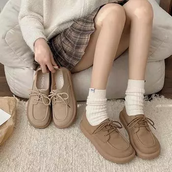 Маленькие кожаные туфли женские весенние студенческие ретро женские мокасины на шнуровке на плоской подошве одинарные туфли модные женские летние дышащие туфли 35