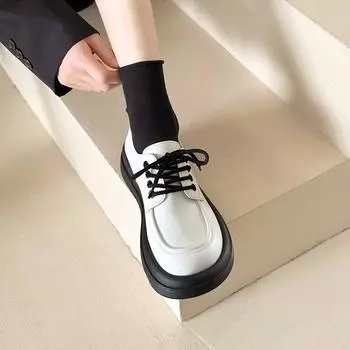 Маленькие кожаные туфли женские весенние туфли Lefou на плоской подошве женские туфли на шнуровке маленькие одинарные туфли женские модные летние дышащие туфли 35