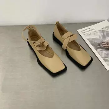 Маленькие кожаные туфли женские весна 2024 новые универсальные модные туфли с квадратным носком и плоским дном с неглубоким носком ленивые мокасины 35 белый