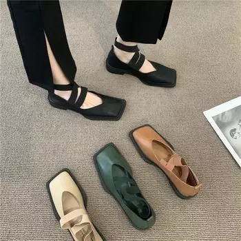Маленькие кожаные туфли женские весна 2024 новые универсальные модные туфли с квадратным носком и плоским дном с неглубоким носком ленивые мокасины 35 белый