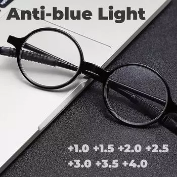 Маленькие круглые очки для чтения для мужчин и женщин, очки для пресбиопии, унисекс, анти-синий свет, прозрачные поликарбонатные линзы +1.0