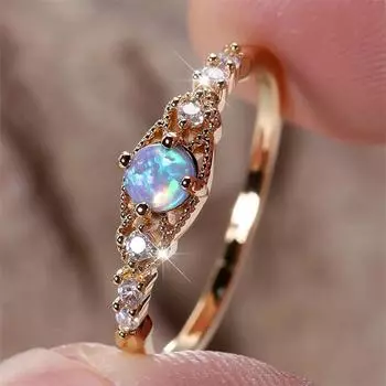 Маленькие круглые тонкие кольца с голубым опалом для женщин, винтажное золотое обручальное кольцо с белым цирконием, подарок на свадьбу 6 синий/золотой