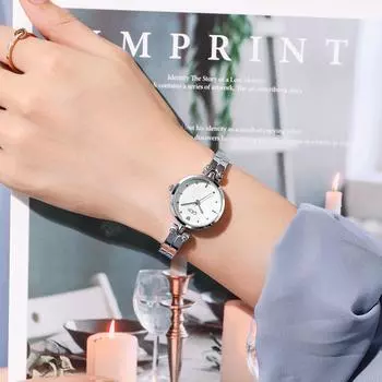 Маленькие круглые женские часы со стальным ремешком, простые повседневные компактные студенческие часы, водонепроницаемые женские кварцевые часы