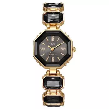 Маленькие кубические конфетные часы, Большой драгоценный камень, Разноцветный изум, Нишевые, Высококлассные, Легкий люкс, Модные часы-браслет для женщин чёрный