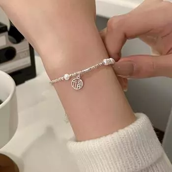 Маленькие кусочки серебра. Жемчужный браслет с персонажем Фу. Стерлинговое серебро 925 пробы. Модная тенденция. Легкие роскошные браслеты. 925 серебряный