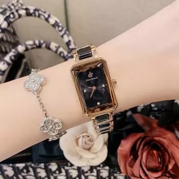 Маленькие квадратные часы, простые, легкие и роскошные, квадратные женские часы, модный кварцевый стальной браслет, новые керамические часы для женщин