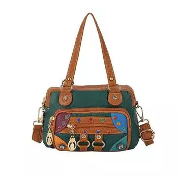 Маленькие квадратные кошельки, сумки для женщин, сумка-хобо из мытой синтетической кожи, сумка-тоут через плечо с ремнем через плечо, сумки-портфели с верхней ручкой армия зеленый