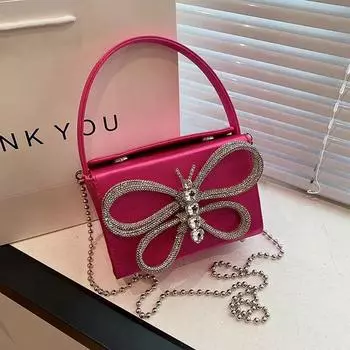 Маленькие квадратные однотонные сумки на ремне из искусственной застежки с застежкой и цепочкой для вечеринок, женские сумки высокого качества с бриллиантами и бабочкой, 2024, новый стиль Bolso чёрный