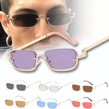 Маленькие квадратные женские солнцезащитные очки в металлической полуоправе, солнцезащитные очки в винтажной оправе, модные узкие очки в стиле хип-хоп