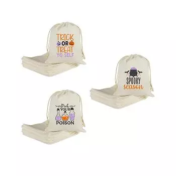 Маленькие мешочки для конфет на Хэллоуин, хлопковая праздничная упаковка, мешочки, органайзер, сумка для угощений на Хэллоуин, подарочный пакет на шнурке