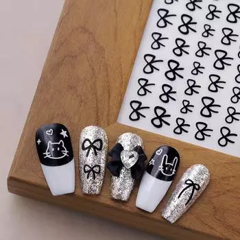 Маленькие милые наклейки для ногтей с бантиком, 3D ультратонкие самоклеящиеся ползунки, декоративные наклейки для дизайна ногтей, аксессуары для маникюра «сделай сам» чёрный