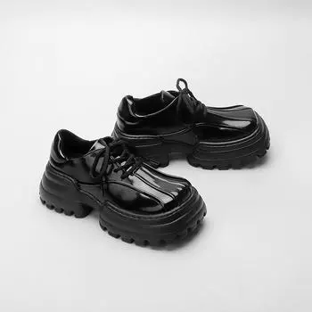 Маленькие мокасины для женщин на осень и зиму, новые кожаные туфли на толстой подошве для женщин, туфли с квадратным носком, ретро-туфли на платформе с ремешками 34