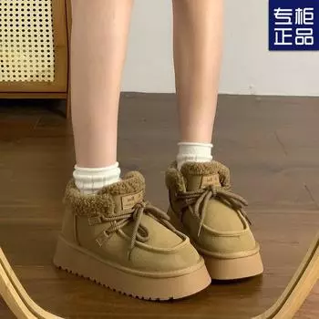 Маленькие мужские ботинки на толстой подошве со шнуровкой, зимние новые универсальные ботинки большого размера из хлопка, теплые бархатные утолщенные зимние ботинки для женщин 35 хаки