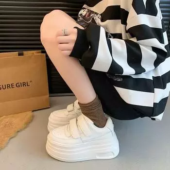 Маленькие мужские туфли для папы, увеличивающие рост на 8 см, женские, весна 2025, новые универсальные кроссовки на липучках для маленьких ног 35 белый