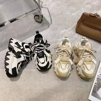 Маленькие мужские туфли для увеличения внутренней высоты, женские туфли для папы 2024 года, универсальные, супер огненная сетка, показывающая ноги, маленькие повседневные туфли-кексы 35 абрикосовый