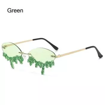 Маленькие овальные солнцезащитные очки без оправы в форме слезы для женщин, модные блестящие солнцезащитные очки, забавные крутые вечерние очки, летние пляжные очки lentes de sol