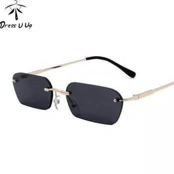 Маленькие прямоугольные солнцезащитные очки без оправы для мужчин и женщин, брендовые дизайнерские модные металлические квадратные солнцезащитные очки для женщин