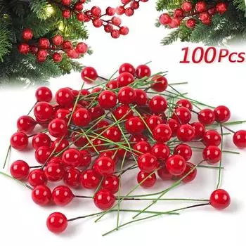 Маленькие ягоды, свадебные принадлежности для вечеринки, рождественские 100 шт., маленькие ягоды, вишневые украшения, мини-тычинки, цветы, сделай сам, ювелирные изделия, аксессуары красный
