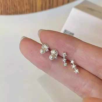 Маленькие ракушечные жемчужные циркониевые серьги-гвоздики женские легкие роскошные высококачественные простые темпераментные персонализированные универсальные серьги