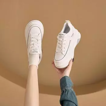 Маленькие размеры Кожаные белые туфли Женские туфли на платформе Скрытый каблук Шнуровка Женские туфли Повседневные туфли для папы с надписями Женские 32
