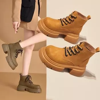 Маленькие размеры, осень и зима, натуральная кожа, женская обувь, увеличивающая рост, стелька, подходящая по цвету, женская обувь, повседневные рабочие ботинки с толстой подошвой для женщин 32