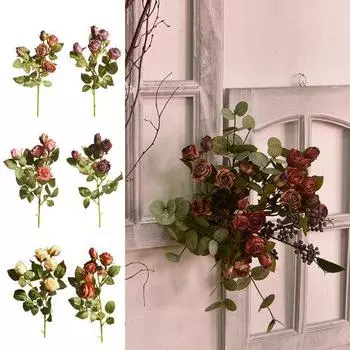 Маленькие розы с обожженными краями в стиле ретро, искусственные цветы, цветочные орнаменты, мягкая мебель для дома и декорации. Эта роза изготовлена из шелкового материала, оранжевый