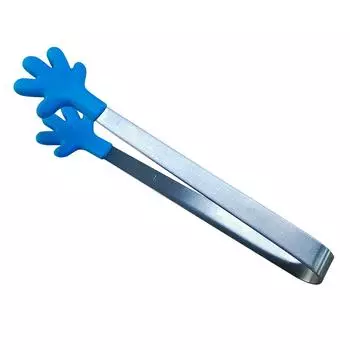 Маленькие щипцы в форме руки с силиконовыми наконечниками из синей нержавеющей стали, забавные, термостойкие, легкоочищаемые, для еды
