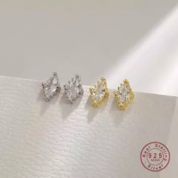 Маленькие серьги-гвоздики из стерлингового серебра 925 пробы с инкрустацией из циркония в форме геометрической фигуры для женщин, изысканные ювелирные изделия для женщин золотой